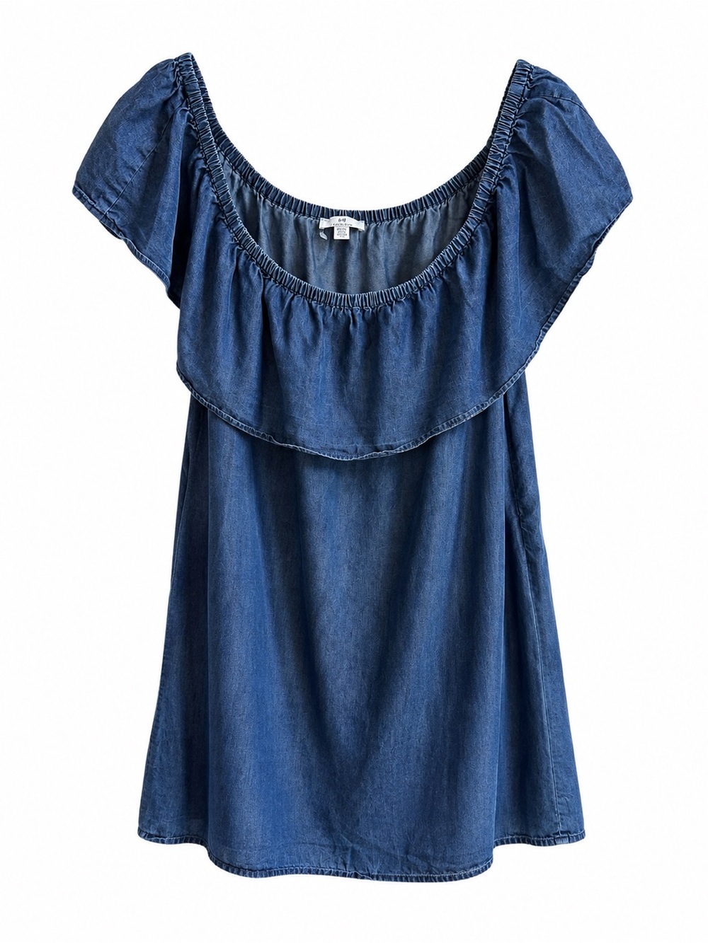 H Halston Off-the-Shoulder Soft Chambray Shift Dress Size XL